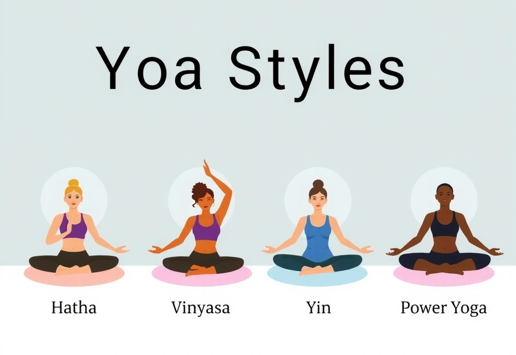 A graphic illustrating various yoga pose styles like Hatha, Vinyasa, and Yin.