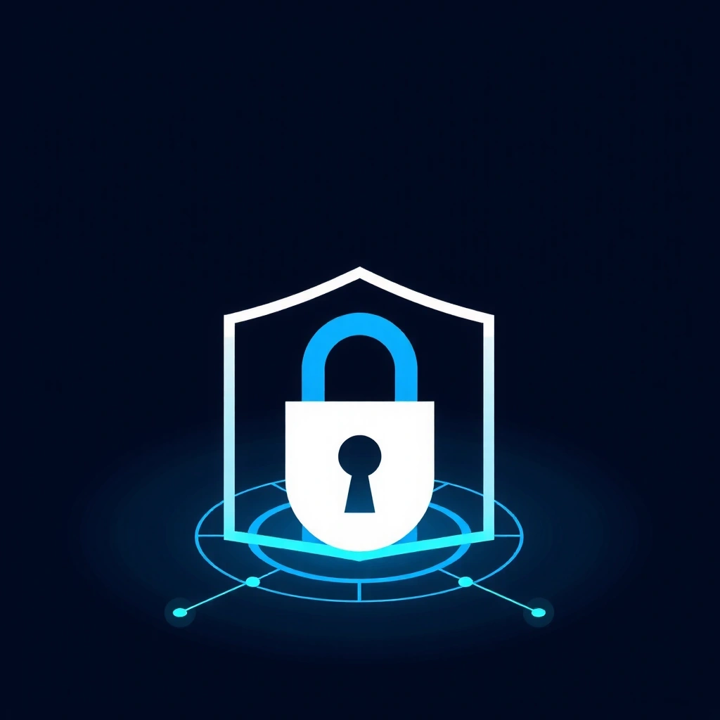 Icon representing secure padlock with digital shield