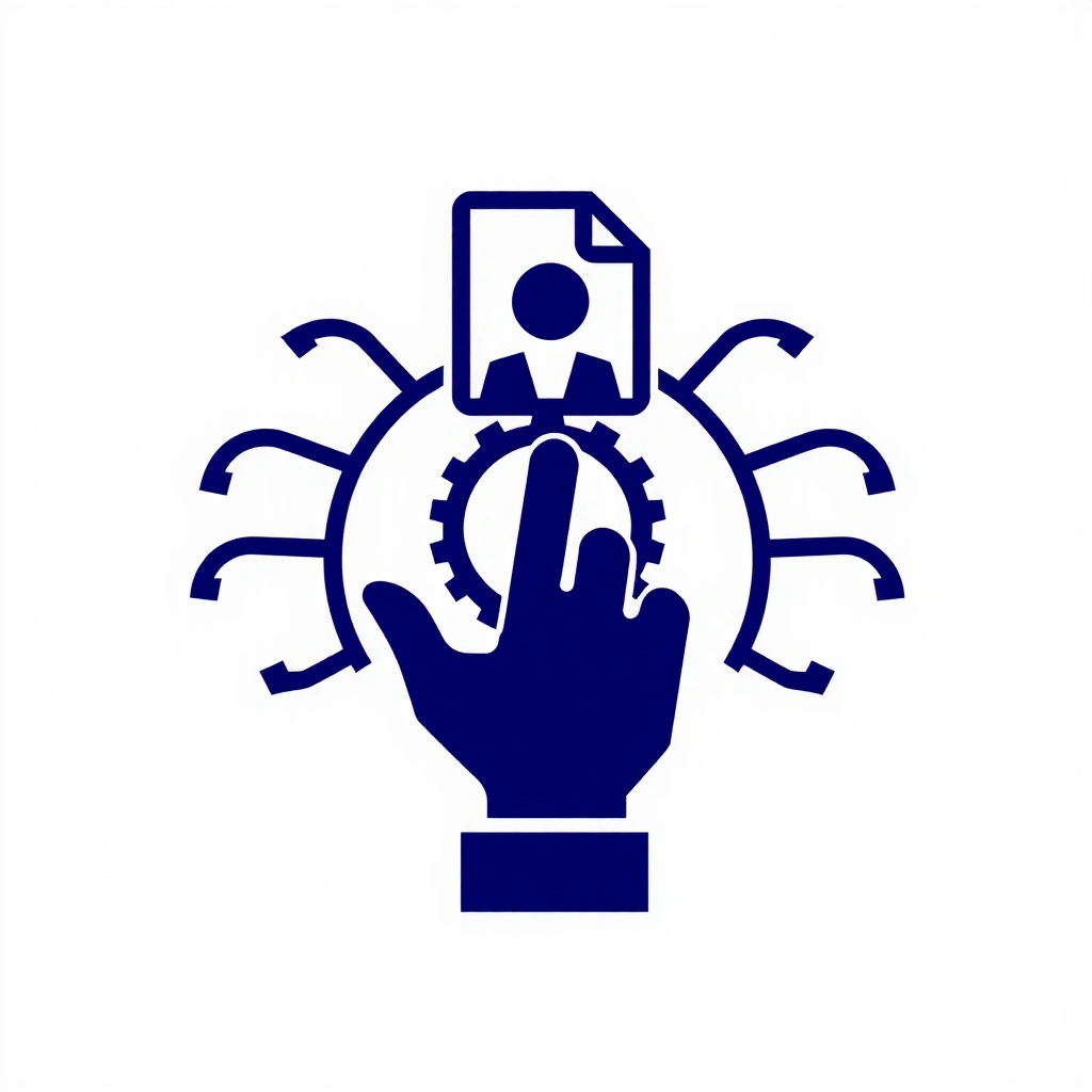 Icon representing user control, hand holding a document or settings cog