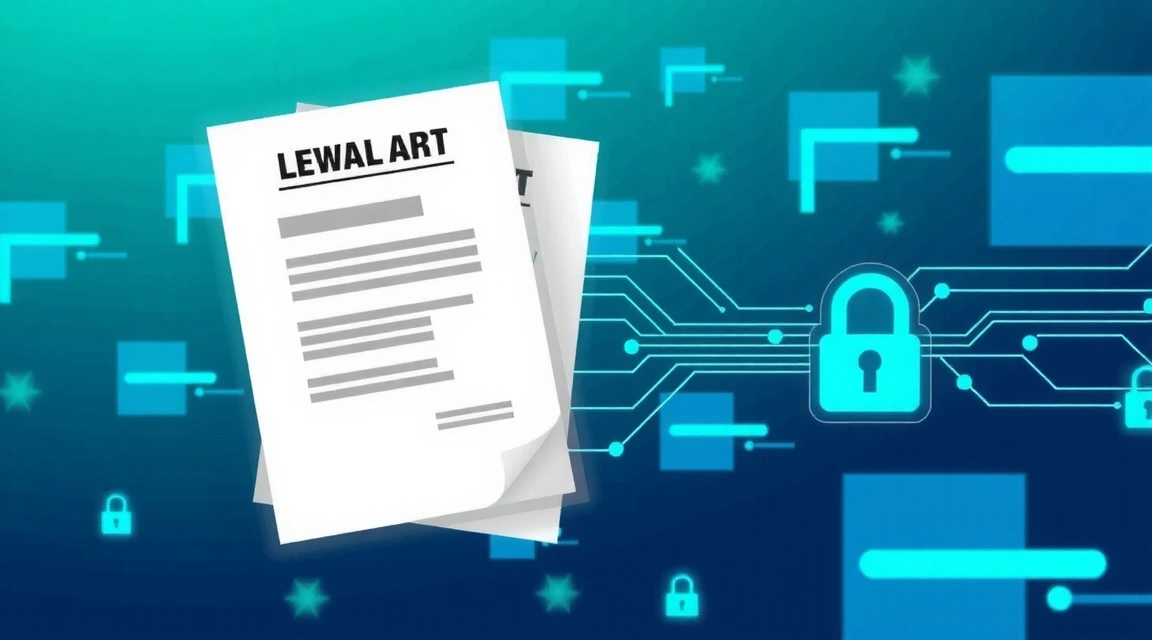 Abstract image of legal documents and secure digital interface representing terms of service
